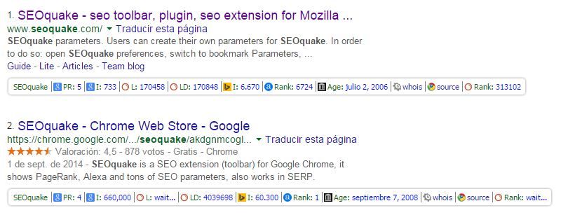 Resultados de SeoQuake